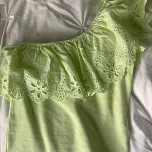 Zara Green Asymmetrical Ruffled Blouse